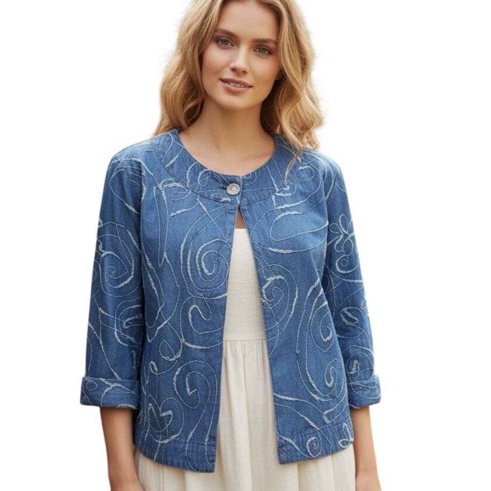 Vintage Shaver Lake XL Denim Cape Jacket Blazer Coastal Grandma Casual Western